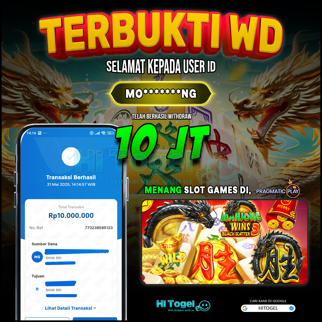 Bukti JP Dan WD Pemain HiTogel