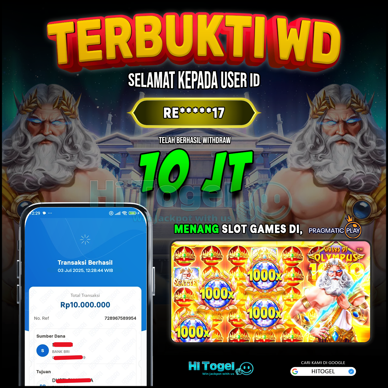 Bukti JP Dan WD Pemain HiTogel