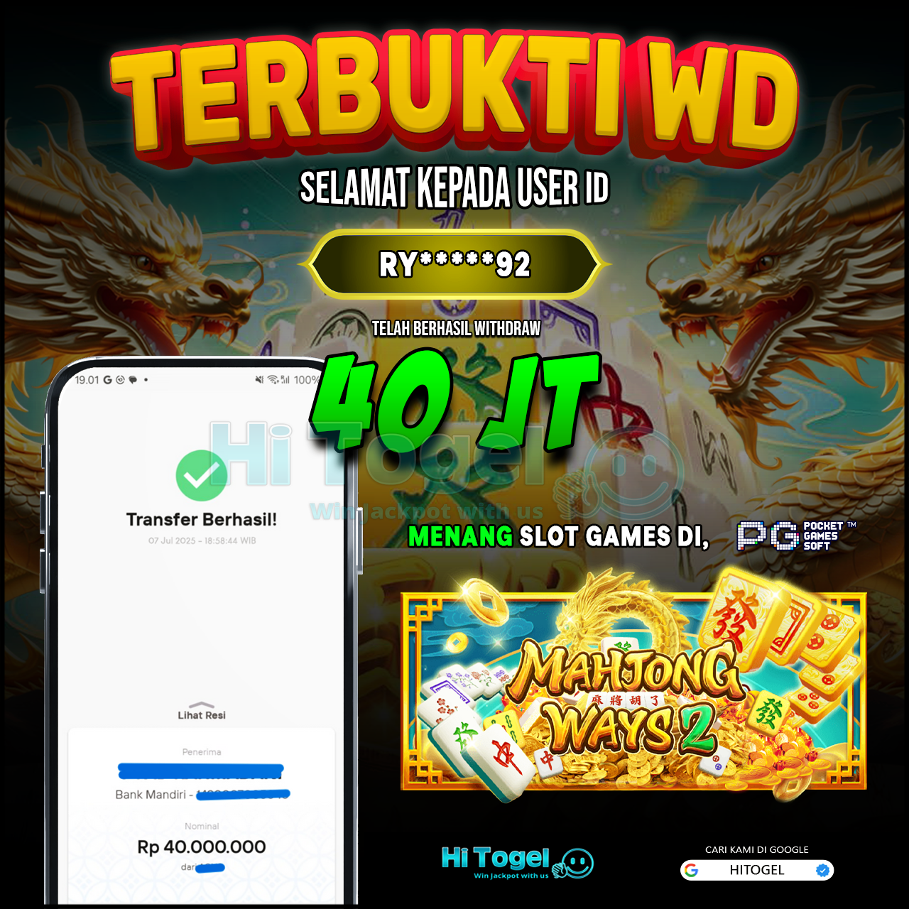 Bukti JP Dan WD Pemain HiTogel