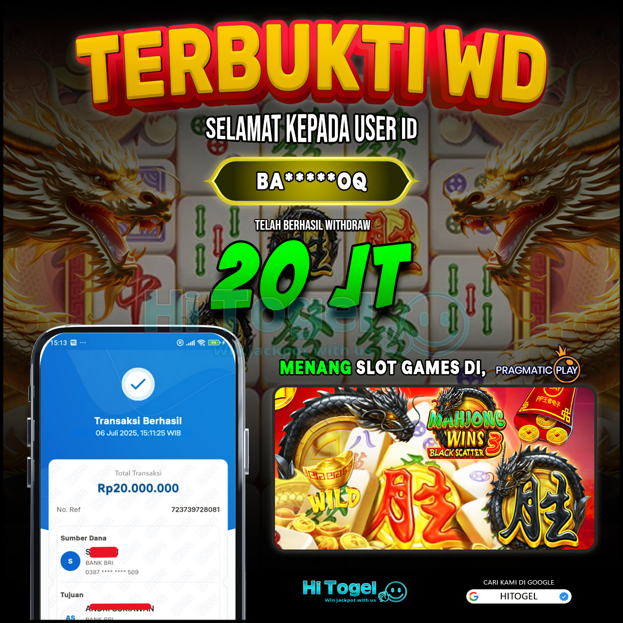 Bukti JP Dan WD Pemain HiTogel