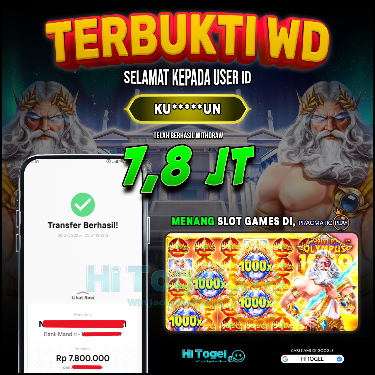 Bukti JP Dan WD Pemain HiTogel