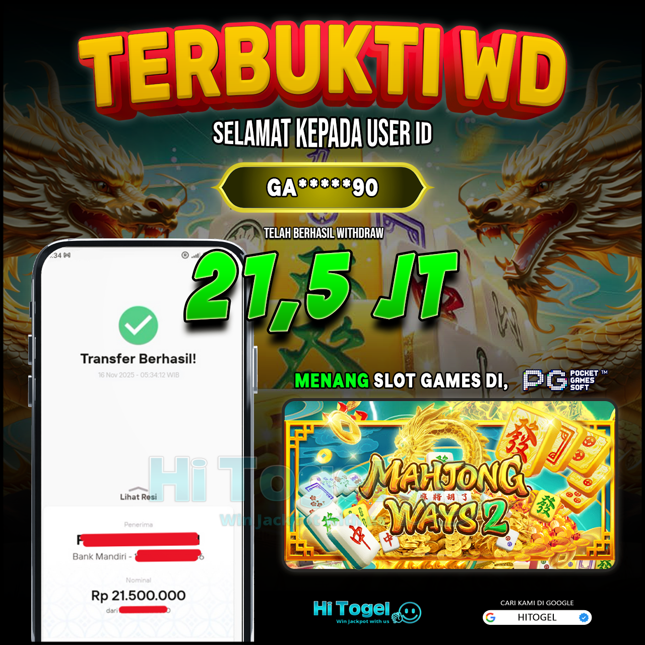 Bukti JP Dan WD Pemain HiTogel