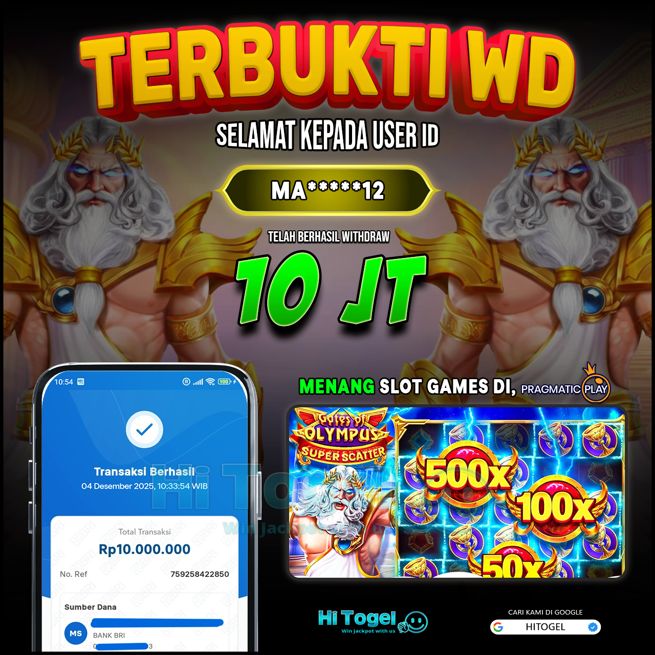 Bukti JP Dan WD Pemain HiTogel