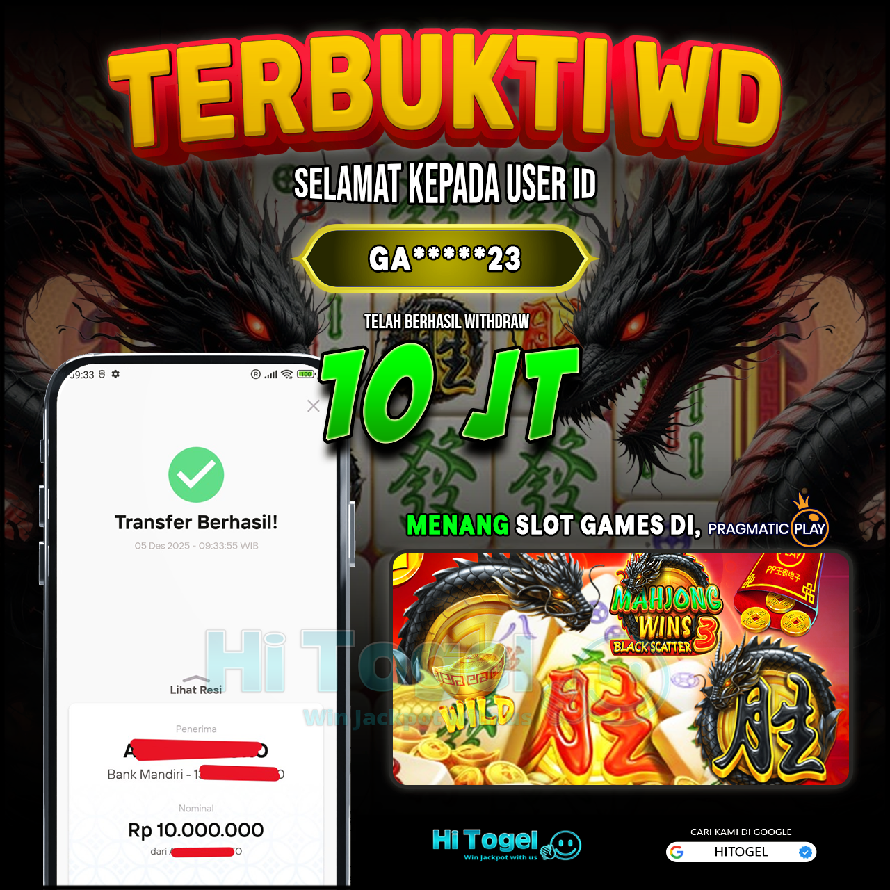 Bukti JP Dan WD Pemain HiTogel