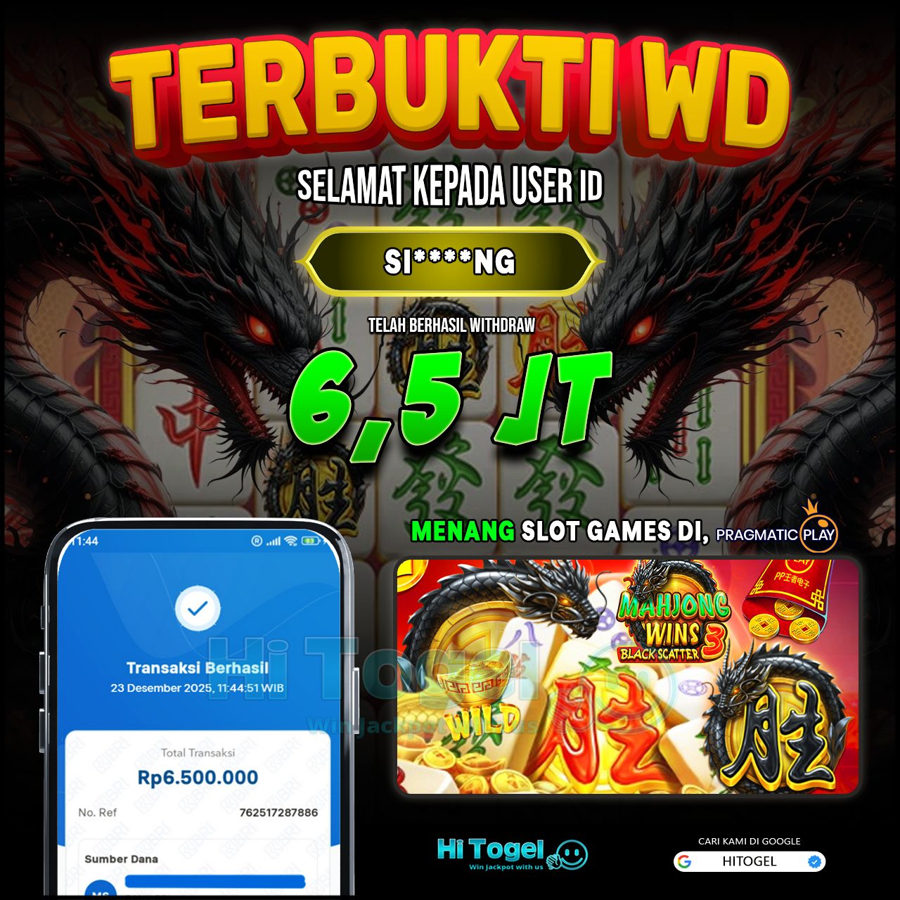 Bukti JP Dan WD Pemain HiTogel
