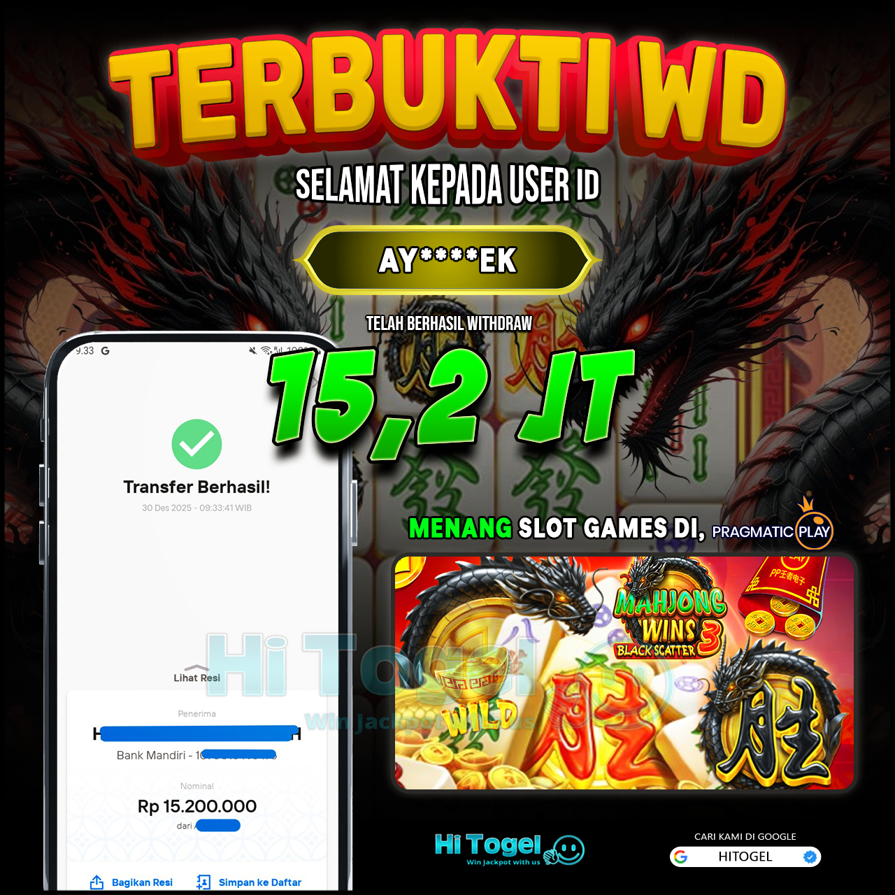 Bukti JP Dan WD Pemain HiTogel