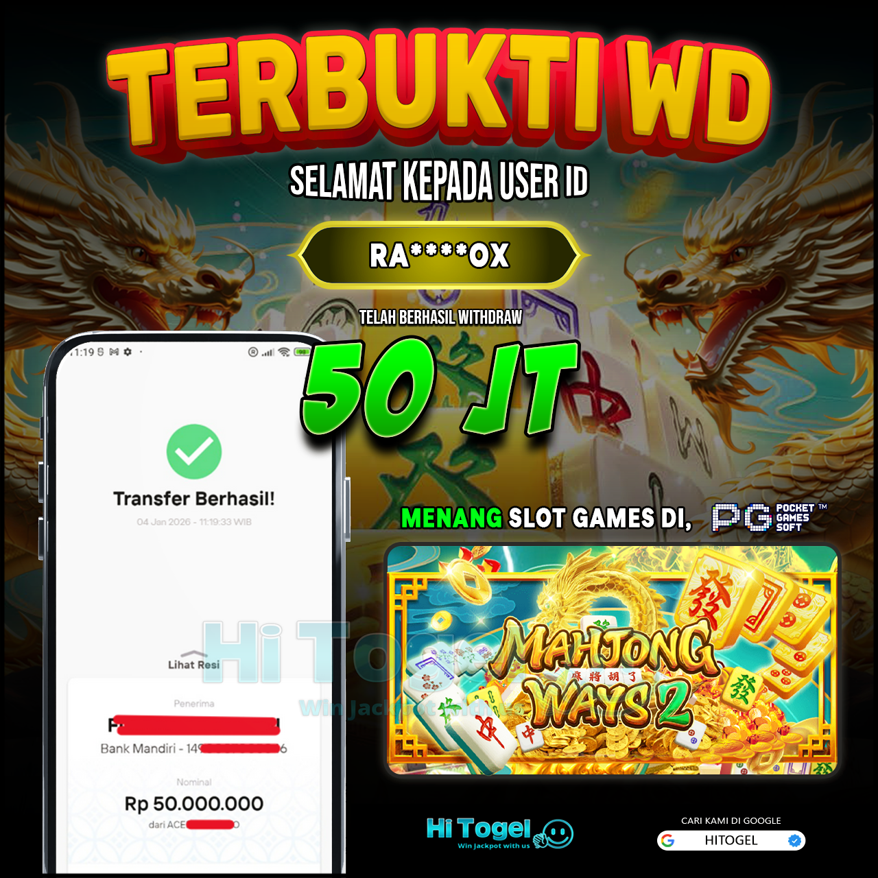 Bukti JP Dan WD Pemain HiTogel