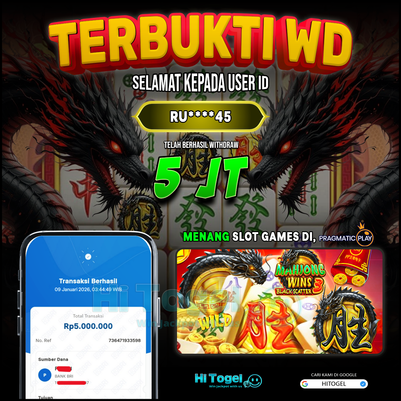 Bukti JP Dan WD Pemain HiTogel