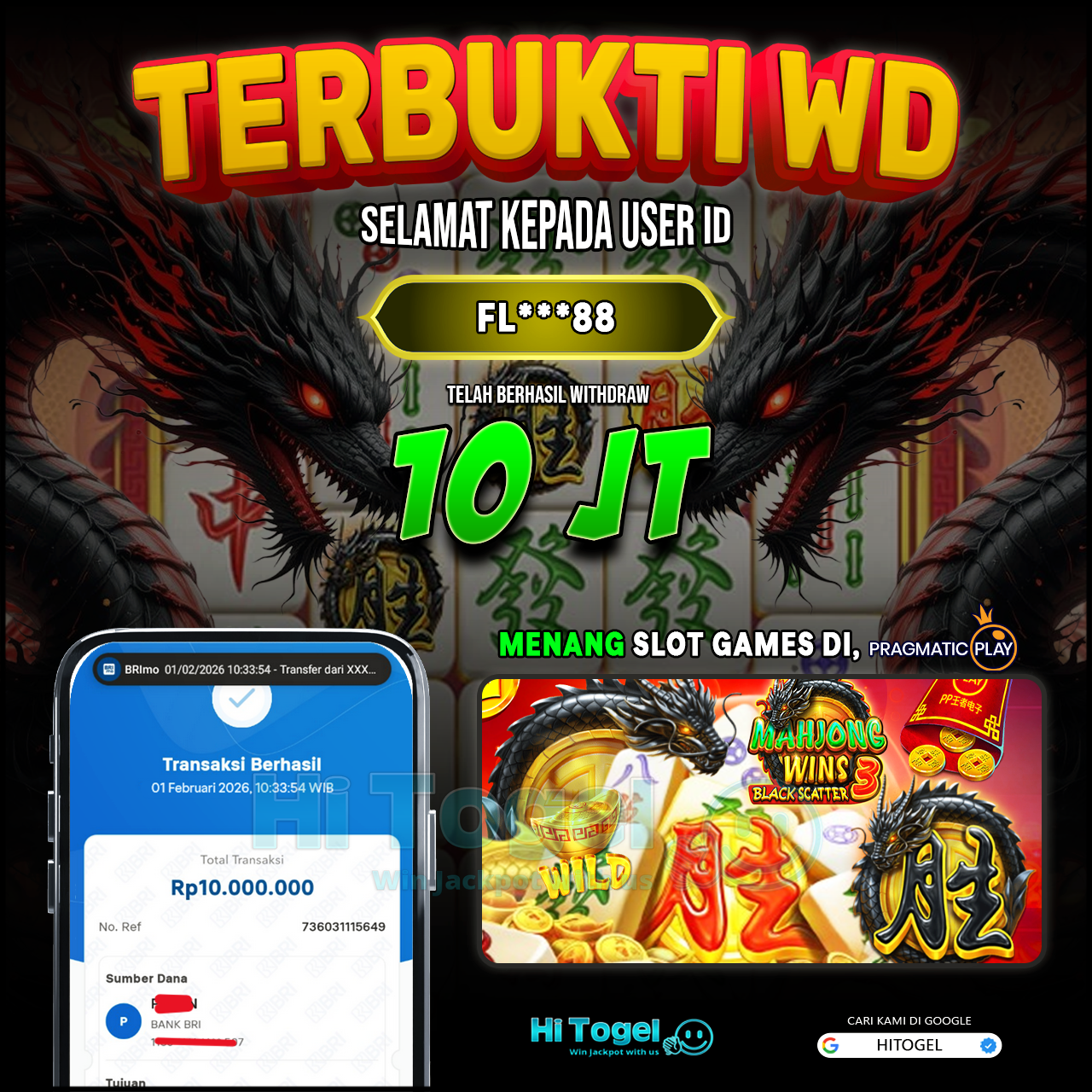 Bukti JP Dan WD Pemain HiTogel