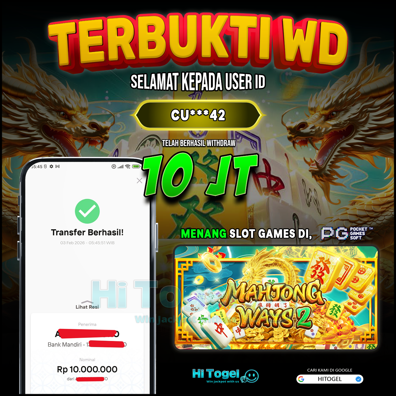 Bukti JP Dan WD Pemain HiTogel