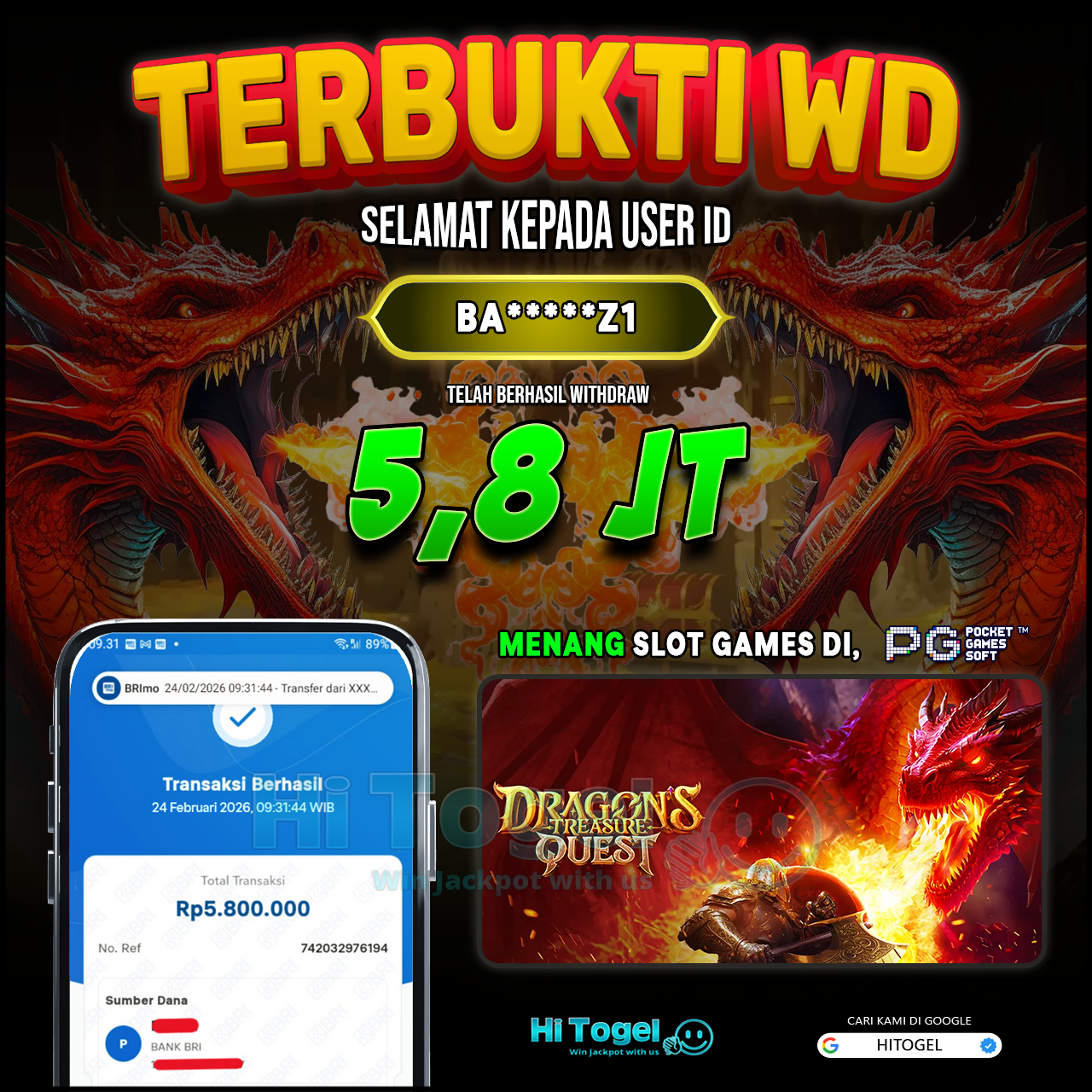 Bukti JP Dan WD Pemain HiTogel