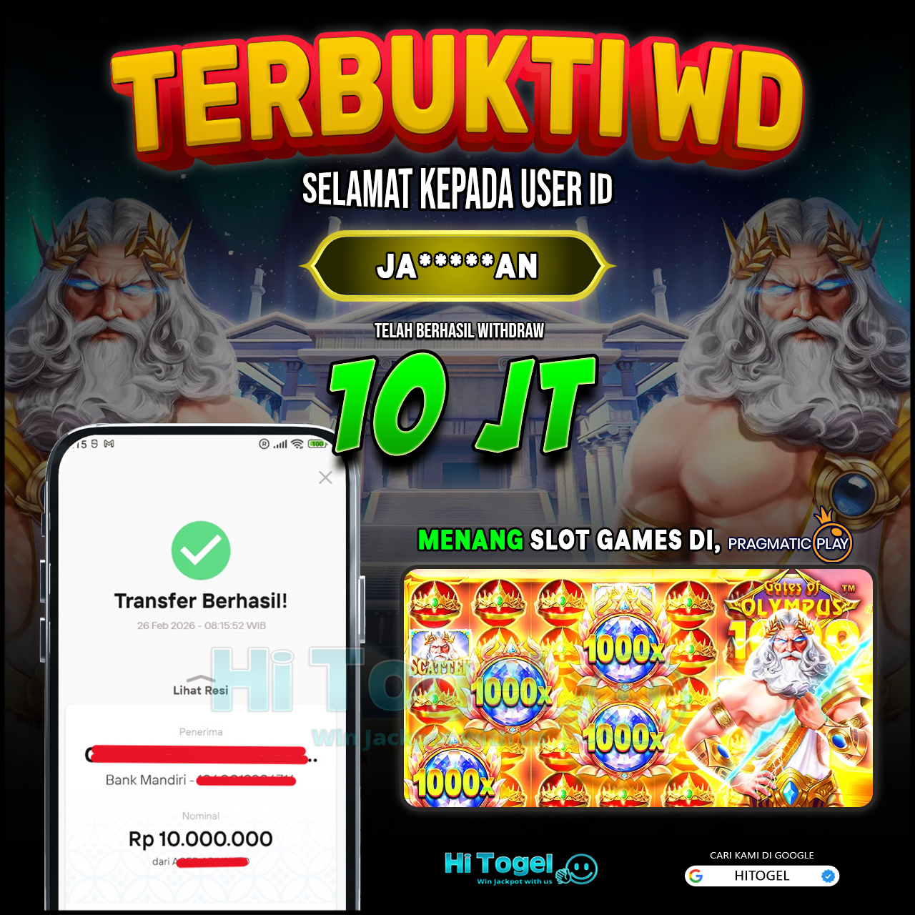 Bukti JP Dan WD Pemain HiTogel