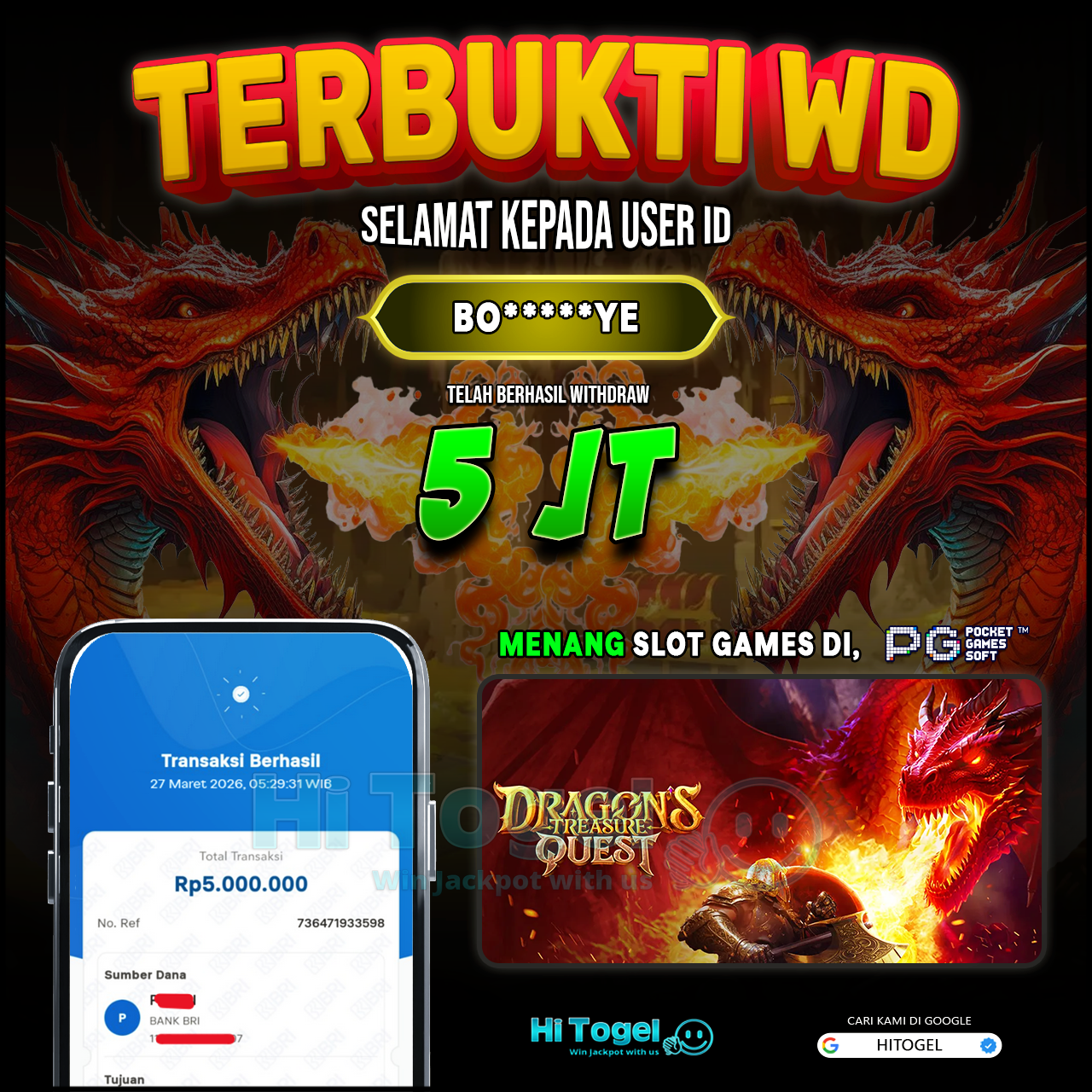 Bukti JP Dan WD Pemain HiTogel