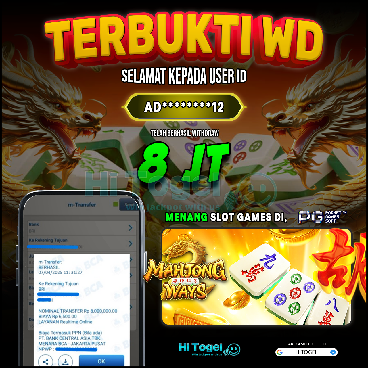 Bukti JP Dan WD Pemain HiTogel