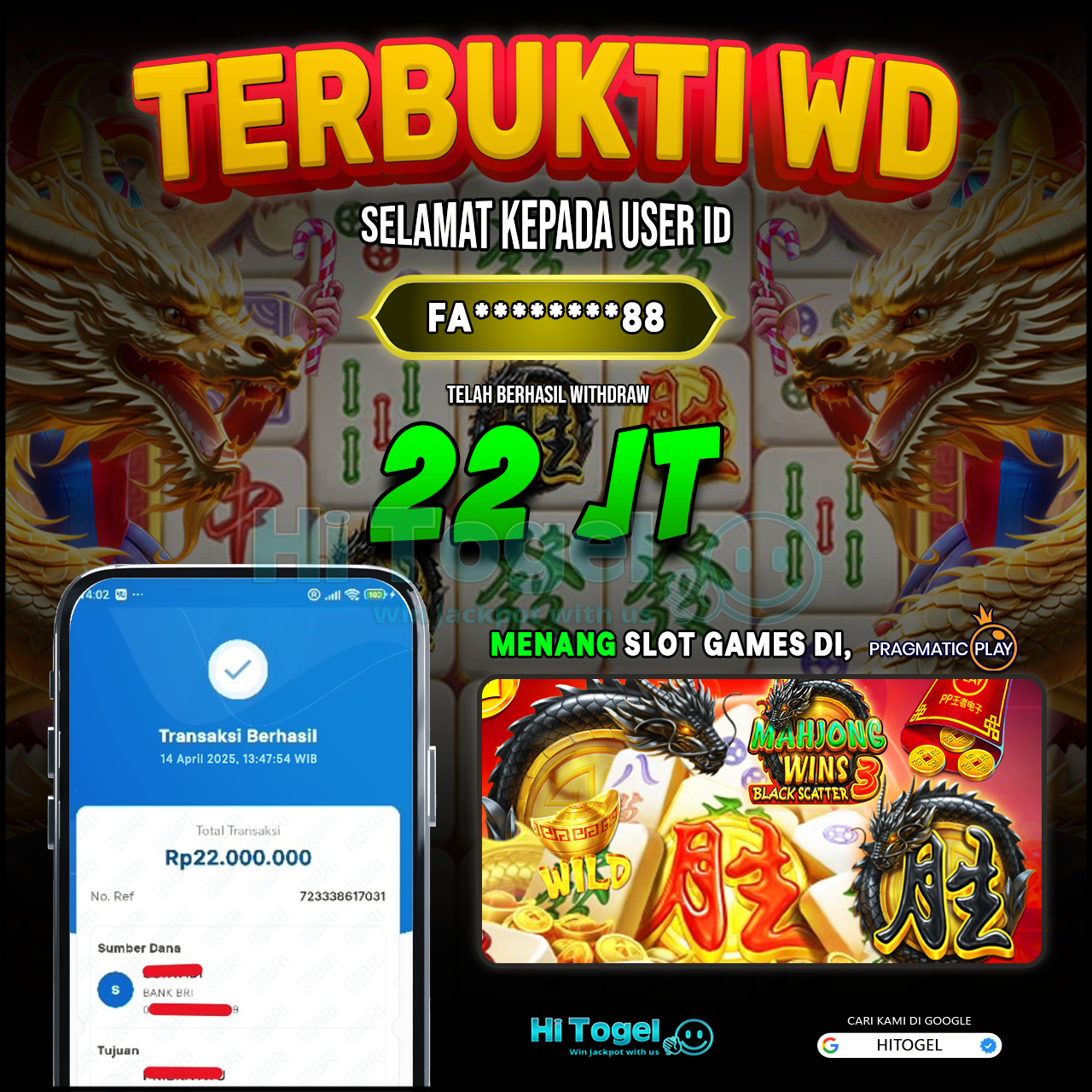Bukti JP Dan WD Pemain HiTogel