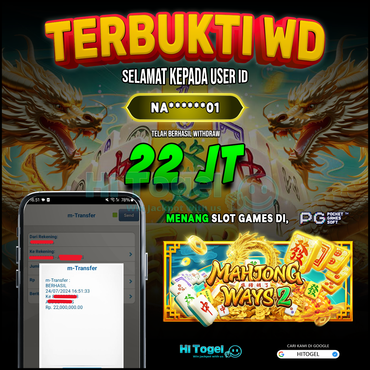 Bukti JP Dan WD Pemain HiTogel