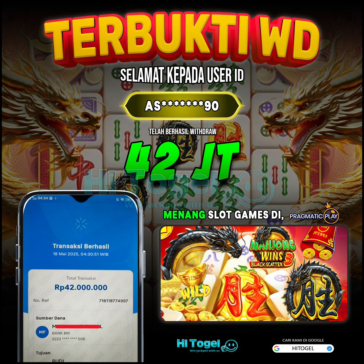 Bukti JP Dan WD Pemain HiTogel