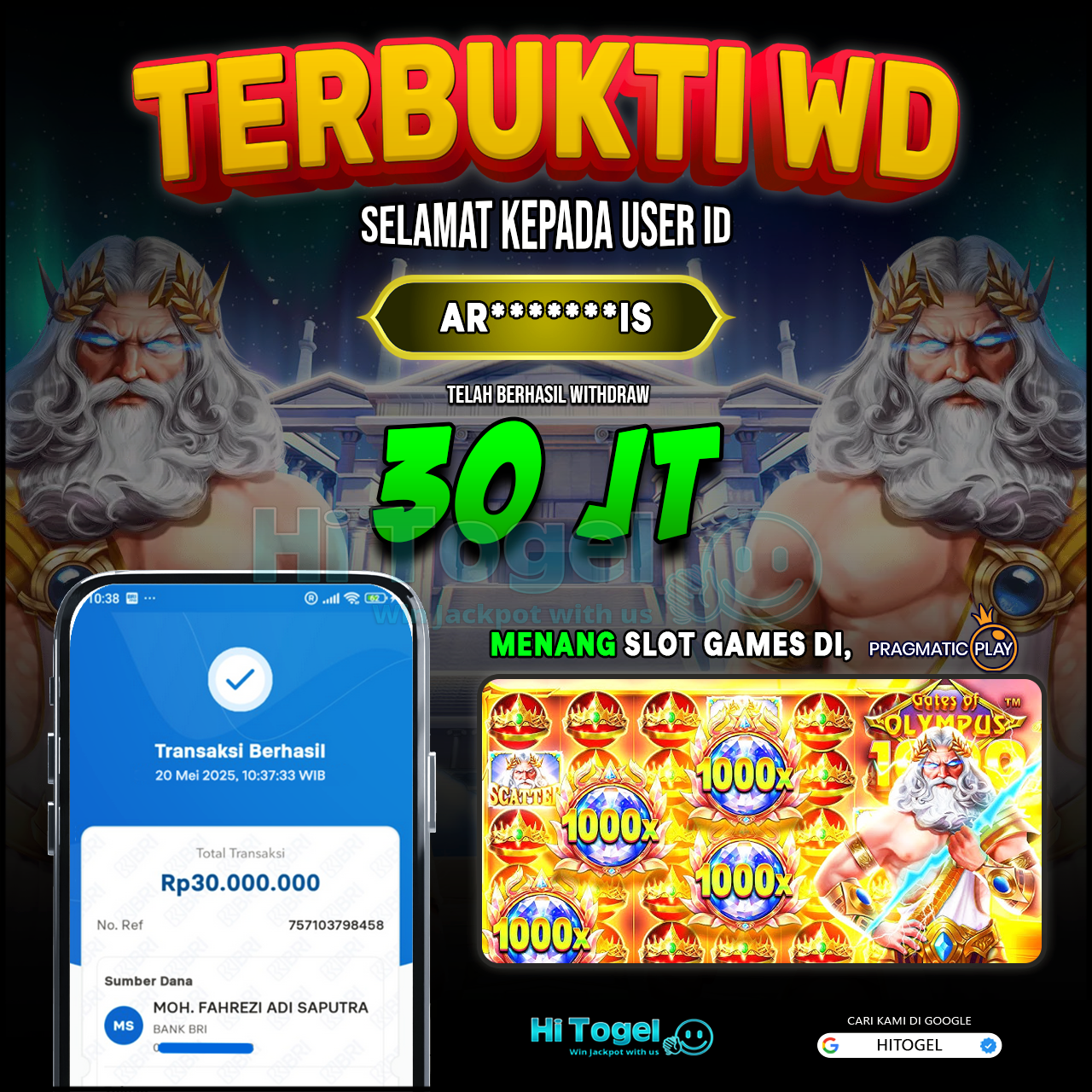 Bukti JP Dan WD Pemain HiTogel