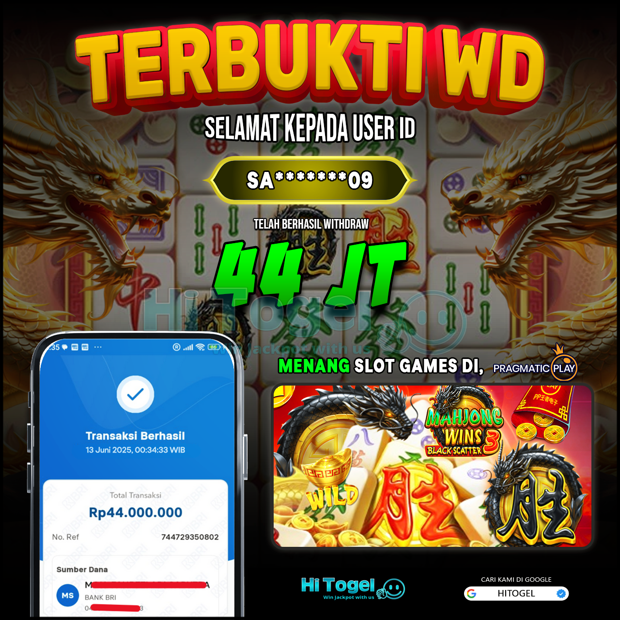 Bukti JP Dan WD Pemain HiTogel