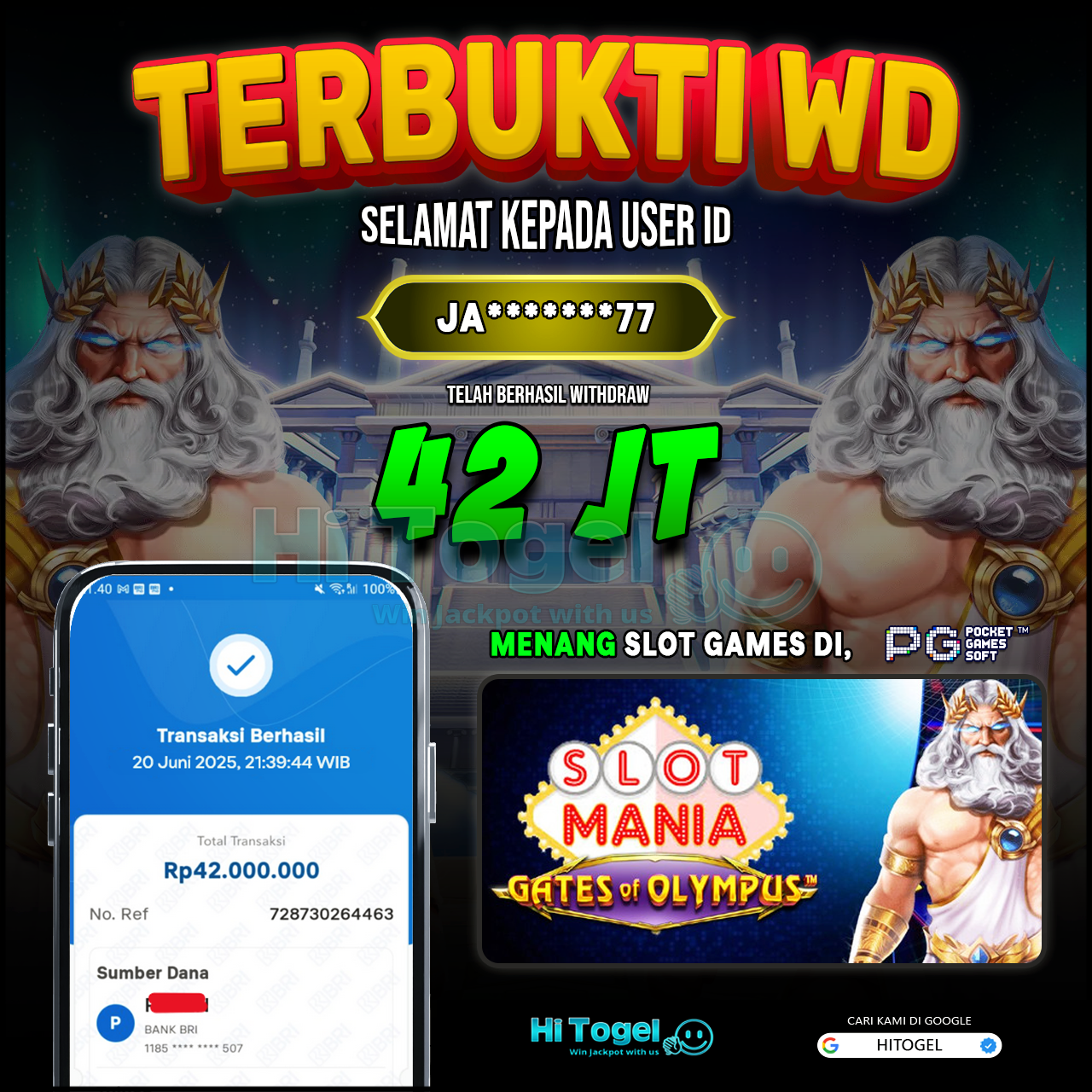 Bukti JP Dan WD Pemain HiTogel