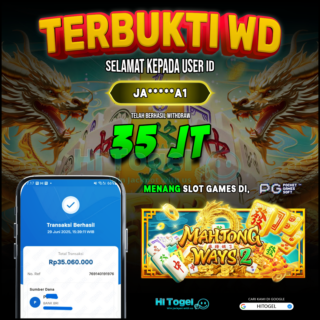 Bukti JP Dan WD Pemain HiTogel