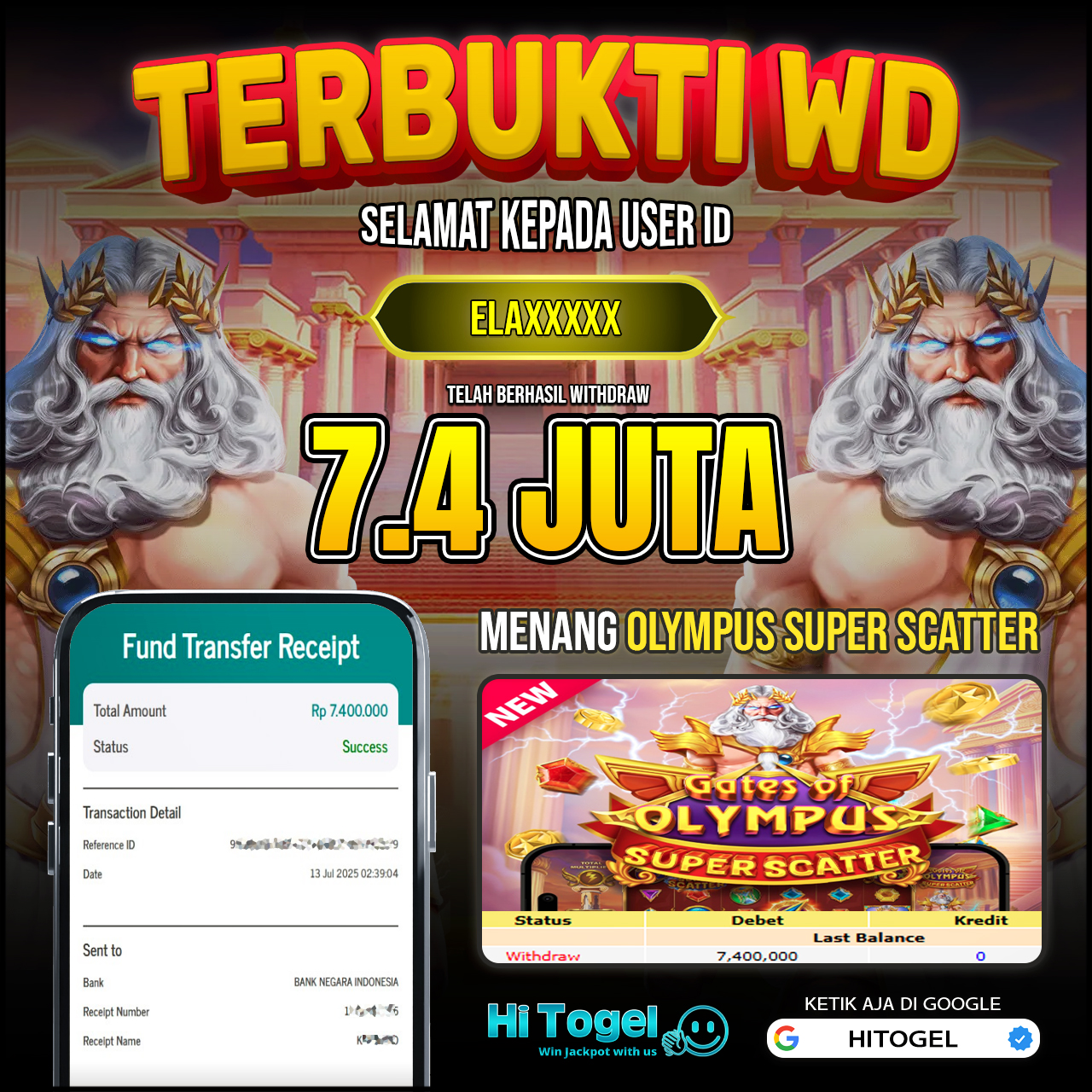 Bukti JP Dan WD Pemain HiTogel