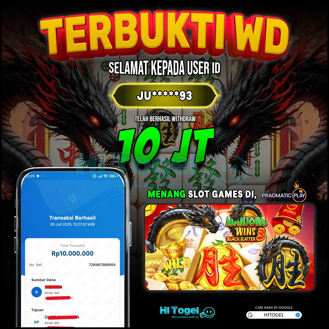 Bukti JP Dan WD Pemain HiTogel