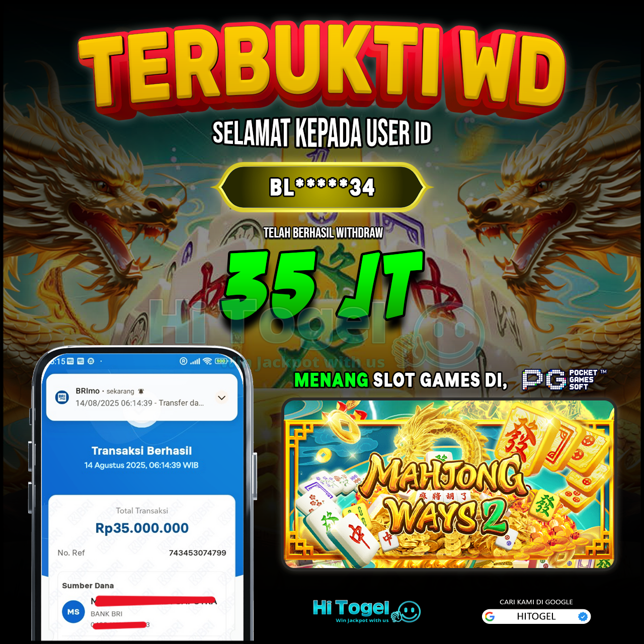 Bukti JP Dan WD Pemain HiTogel