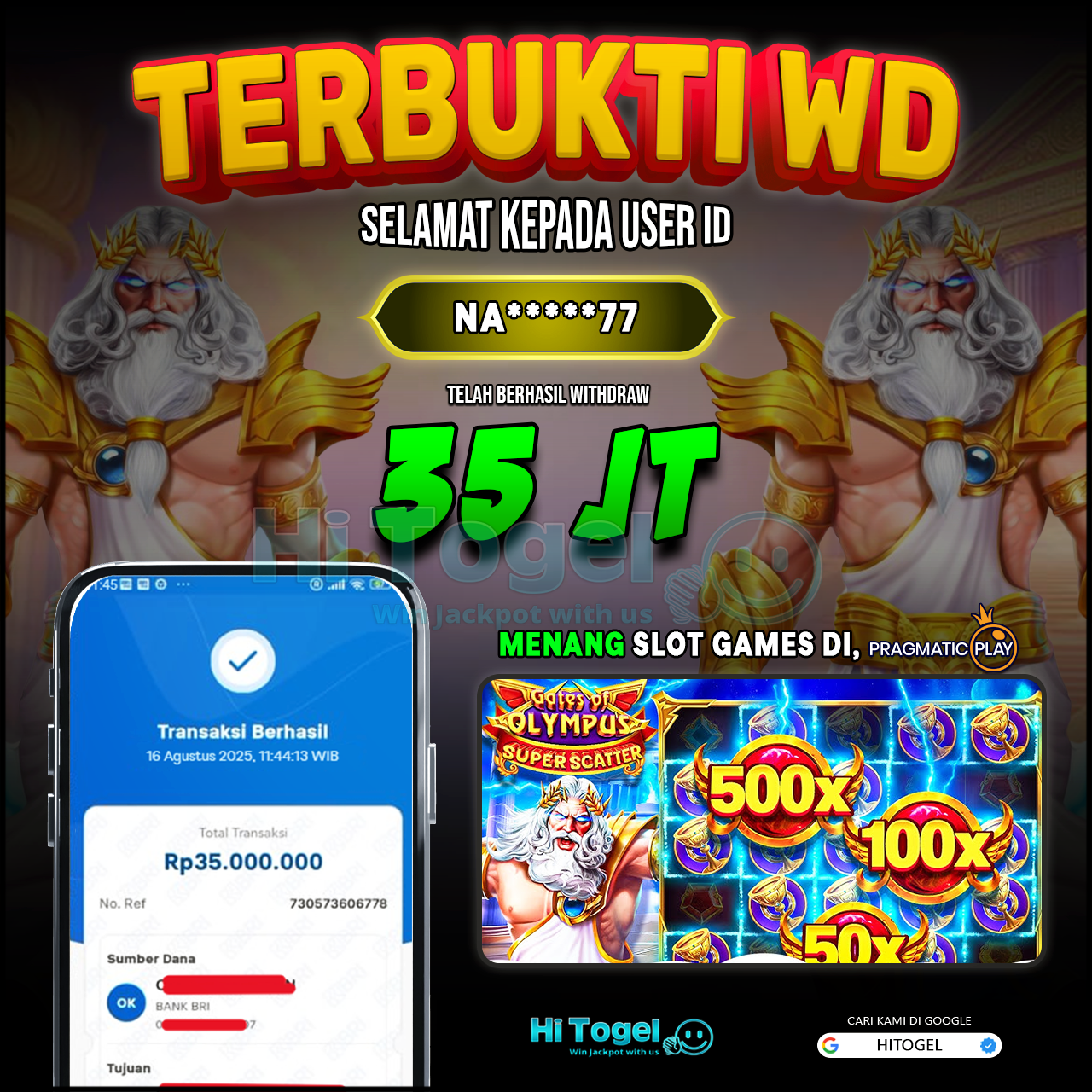 Bukti JP Dan WD Pemain HiTogel