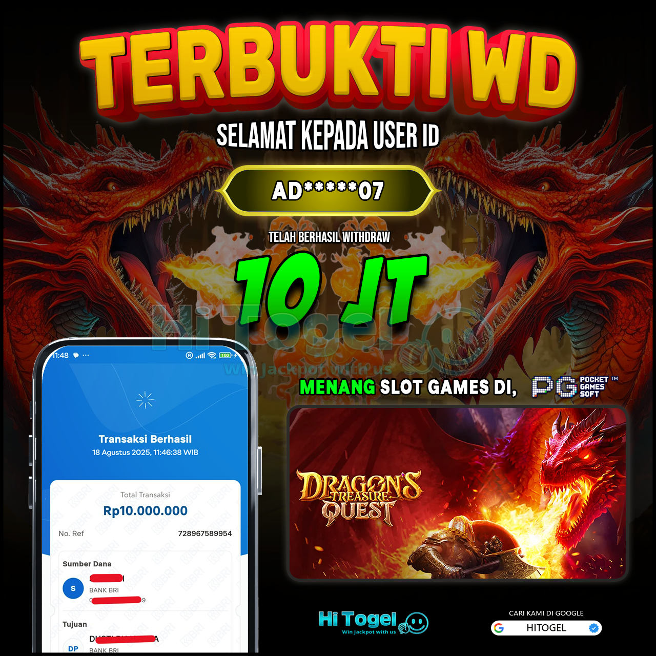 Bukti JP Dan WD Pemain HiTogel