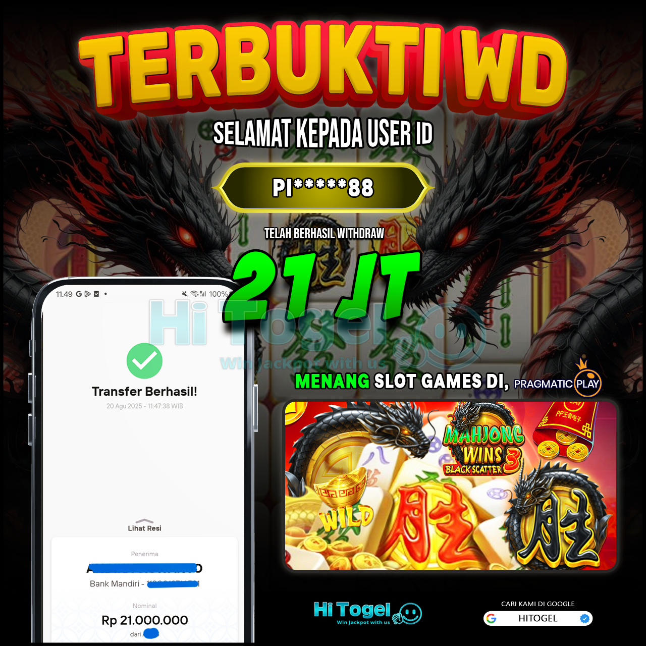 Bukti JP Dan WD Pemain HiTogel