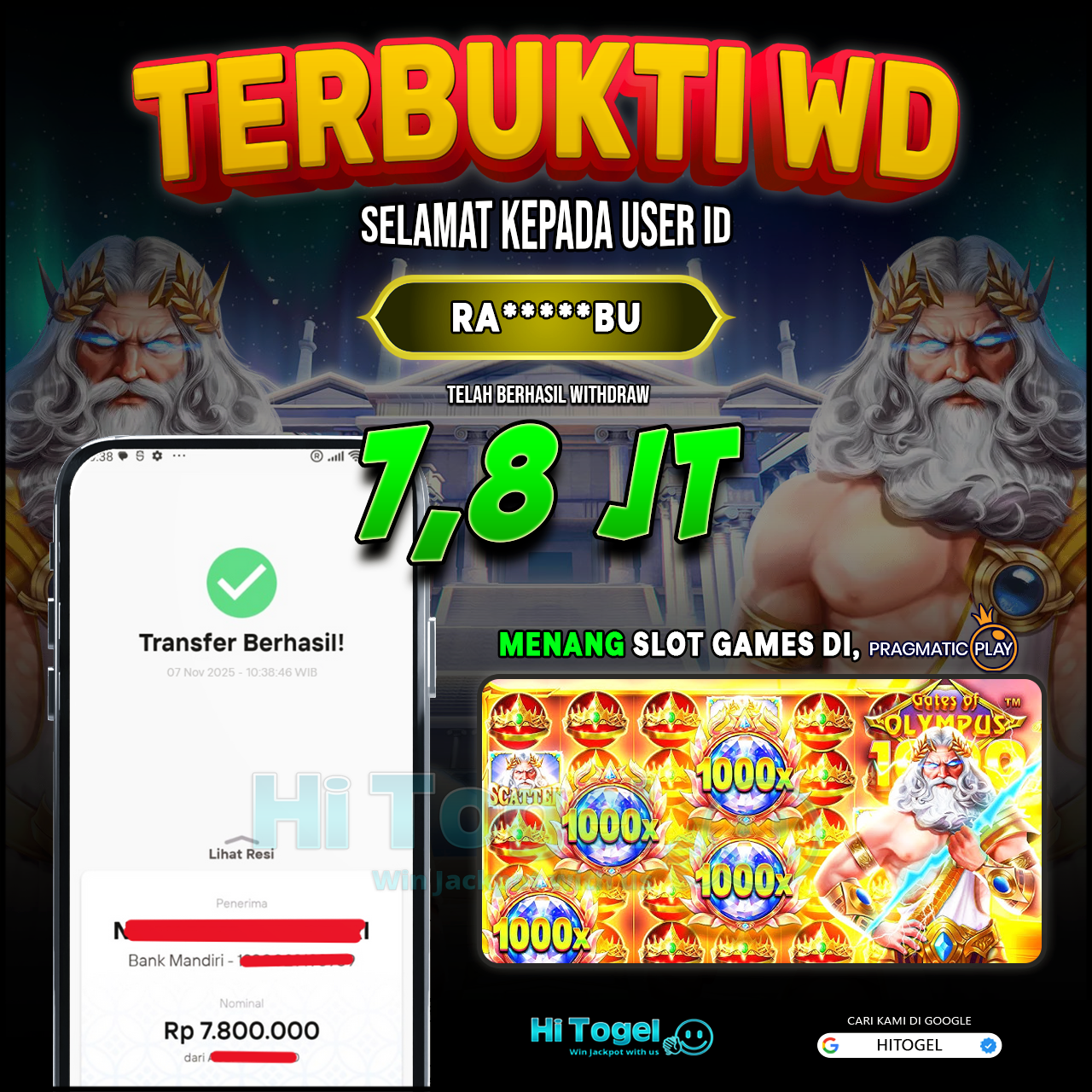 Bukti JP Dan WD Pemain HiTogel