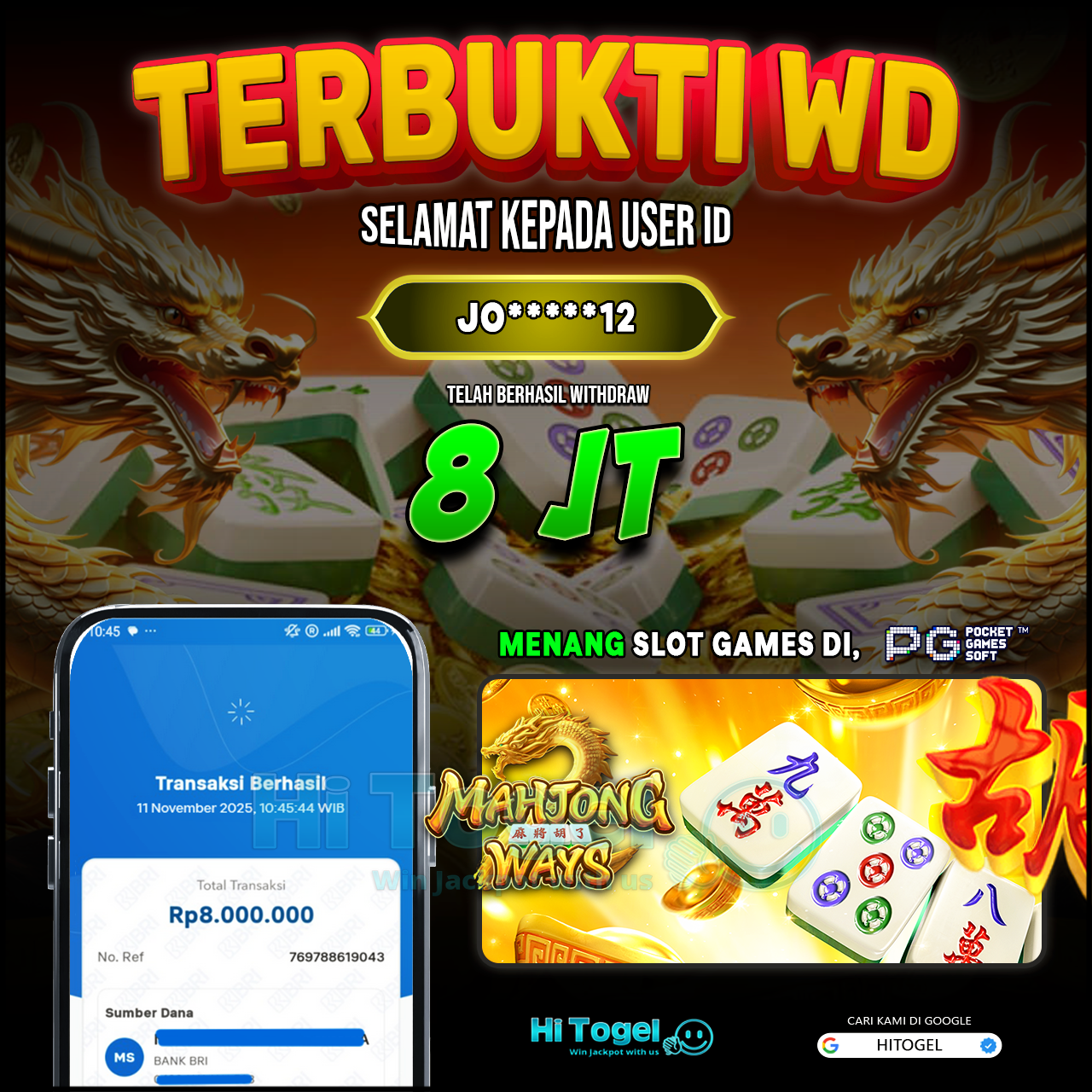 Bukti JP Dan WD Pemain HiTogel