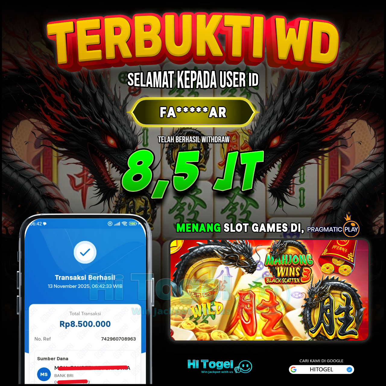 Bukti JP Dan WD Pemain HiTogel