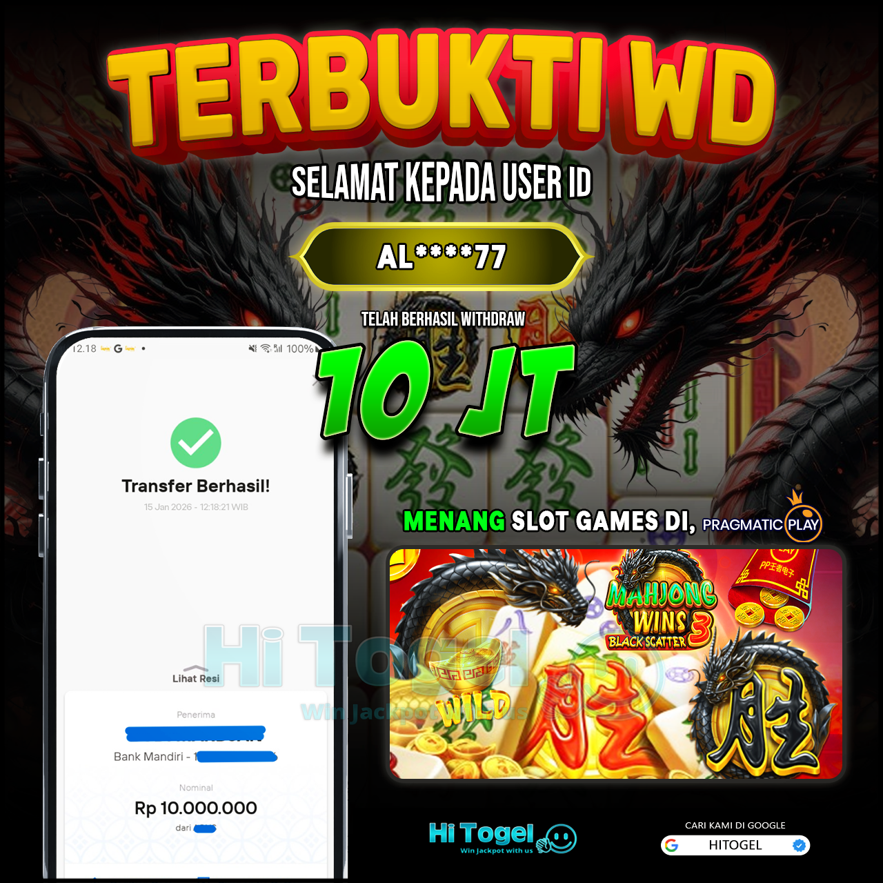 Bukti JP Dan WD Pemain HiTogel
