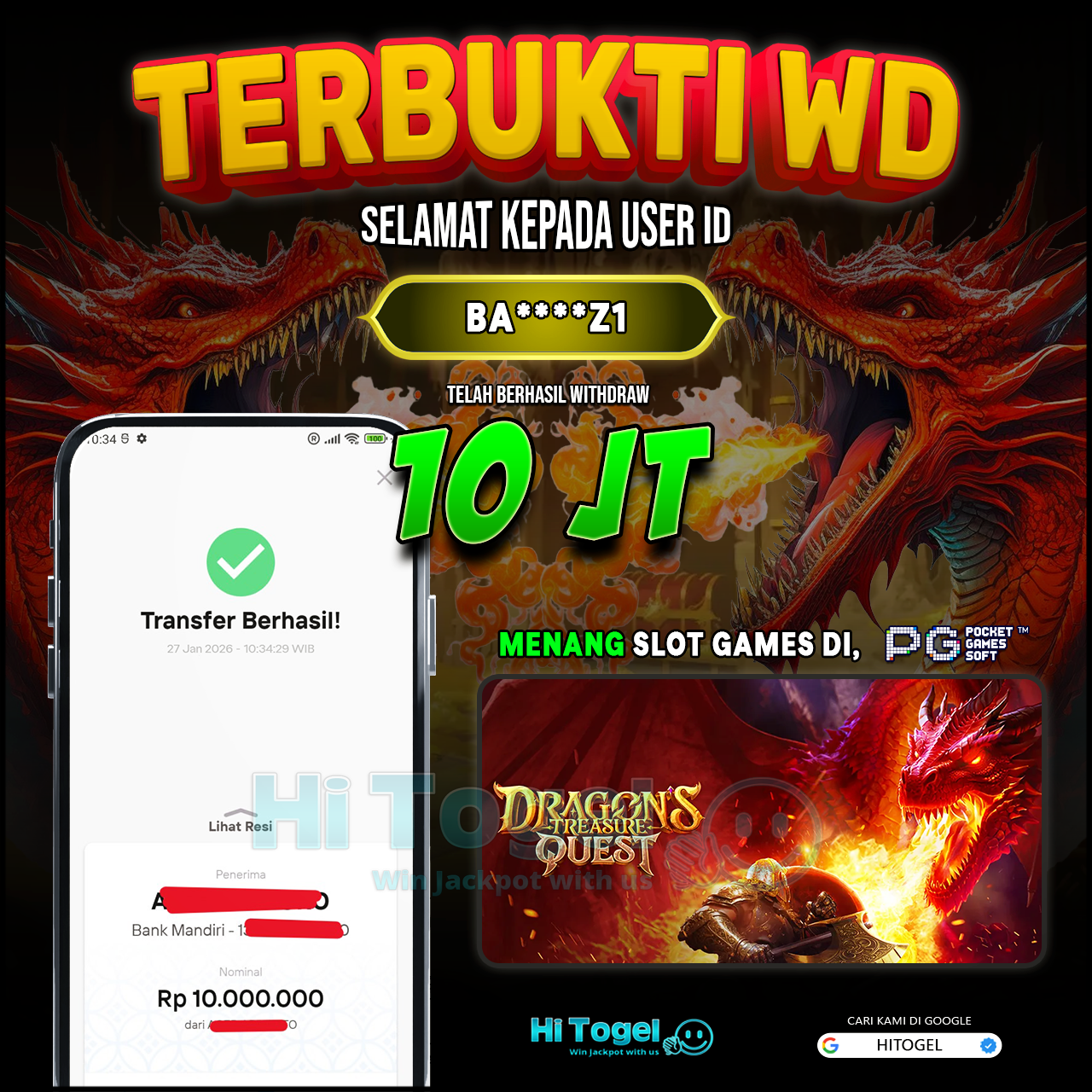 Bukti JP Dan WD Pemain HiTogel