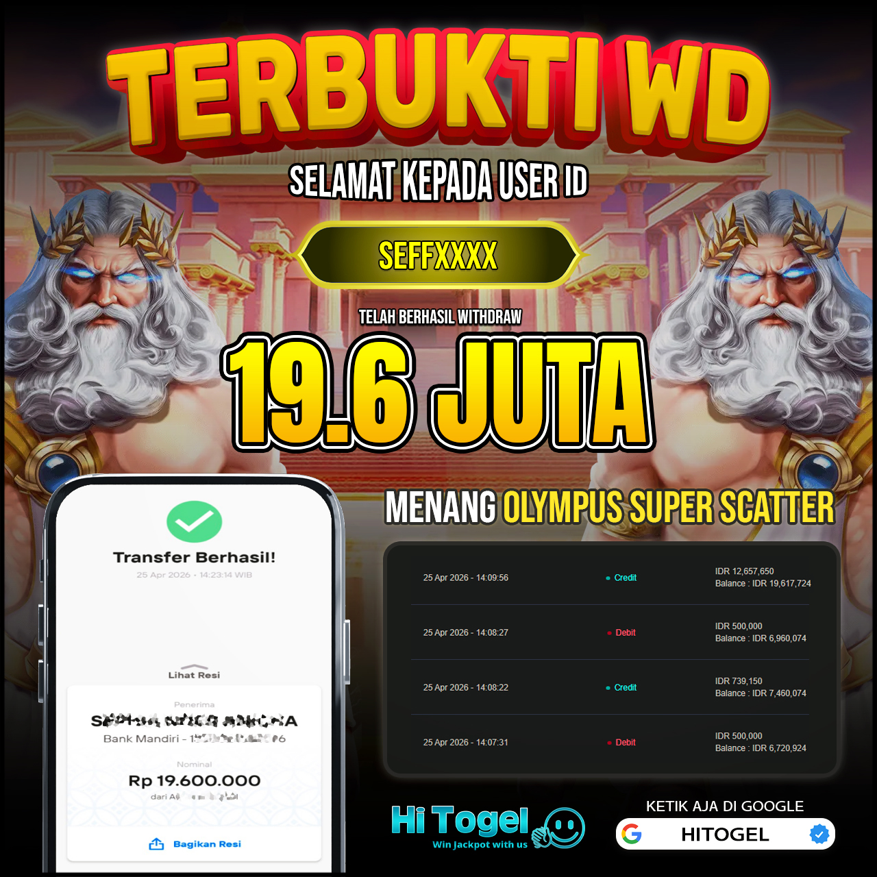 Bukti JP Dan WD Pemain HiTogel